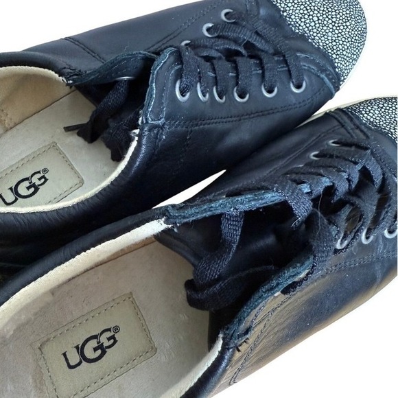 UGG Taya Womens 8.5 Pre-Owned Stingray Leather Black/White CapToe Sneakers Shoes - Picture 7 of 11